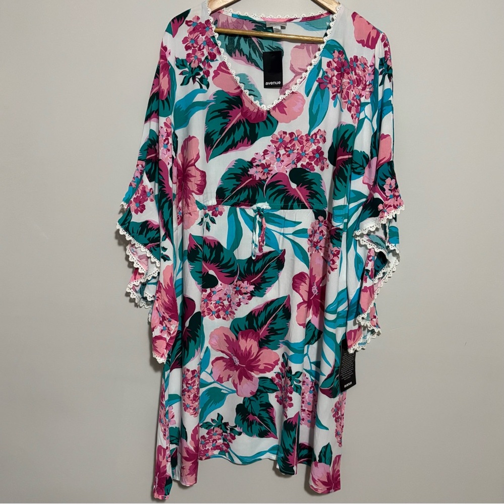 Avenue White Island Floral Dress Riley with Ruffle Sleeve | Wms Sz 22/24 | NWT
